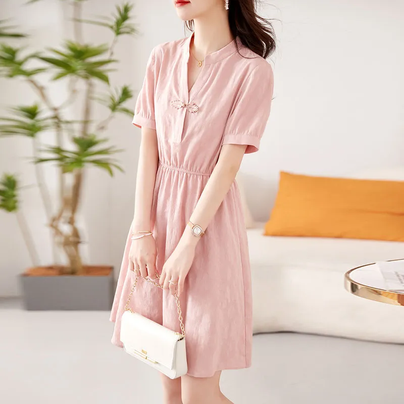 Still Quiet Short Sleeved Dress Women's Pink-3
