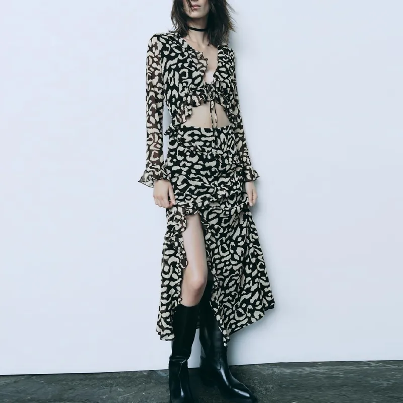 ZARA Long-Sleeved Dresses Women's Leopard Print-2