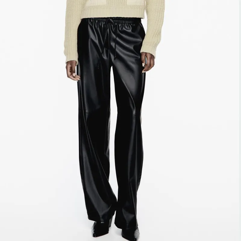 ZARA Leather Pants Women's Black-2