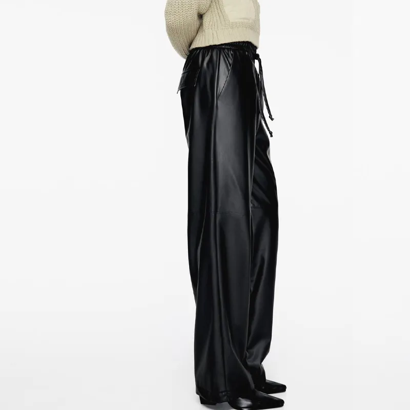 ZARA Leather Pants Women's Black-4