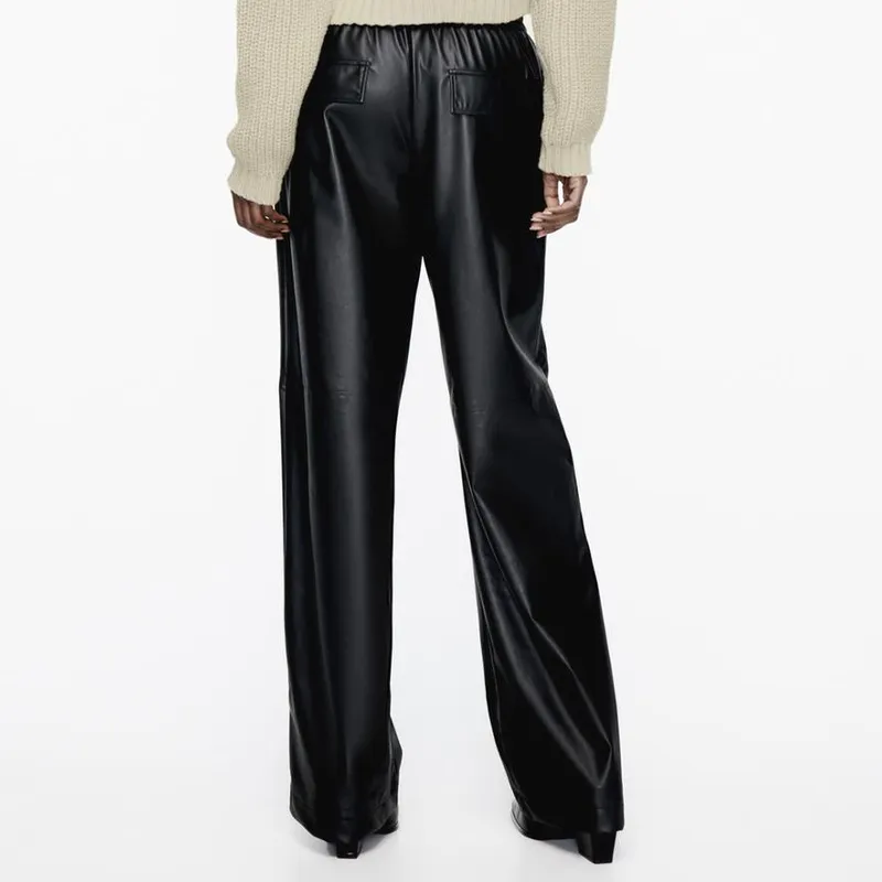 ZARA Leather Pants Women's Black-3