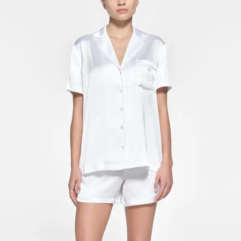 SKIMS HOTEL SHINE SHORT SLEEVE BUTTON UP SLEEP SET Pajama Set Women's Snow/Snow-1