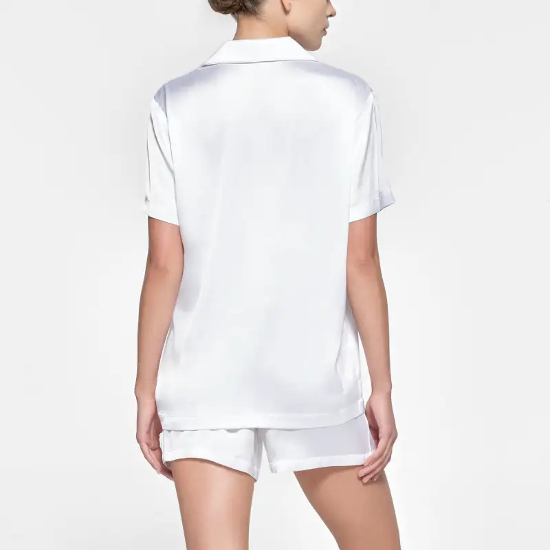 SKIMS HOTEL SHINE SHORT SLEEVE BUTTON UP SLEEP SET Pajama Set Women's Snow/Snow-2