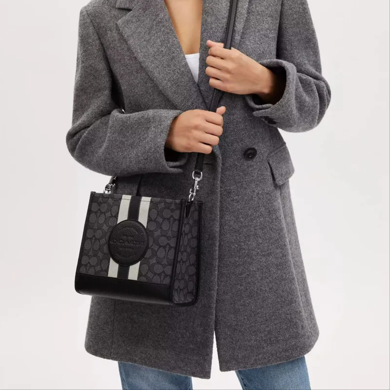 COACH Dempsey Fabric With Cow Leather Tote Bag Shopping Bag Shoulder Bag Crossbody Bag Handbag Small Size Women's Black-7