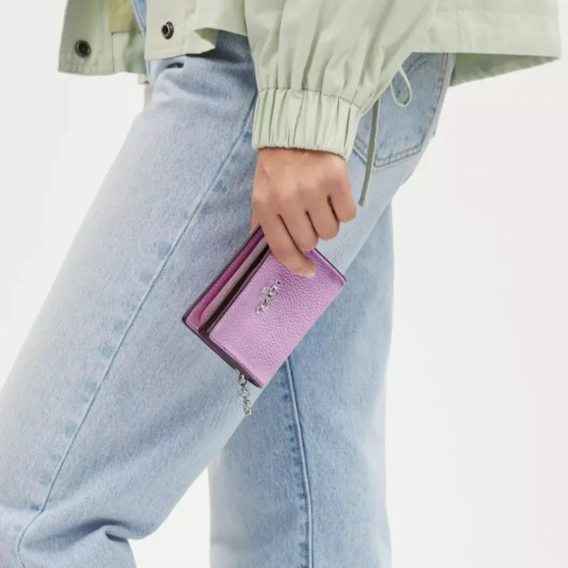 COACH Snap Wallet Leather Coin Purses Wallets Women's Purple-2