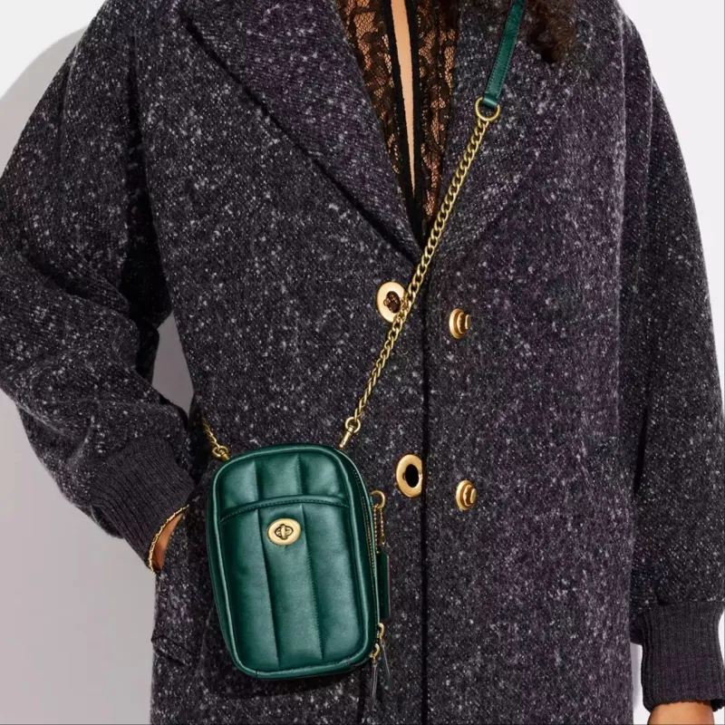 COACH Calfskin Camera Bag Shoulder Bag Crossbody Bag Mini Women's Dark Green-4