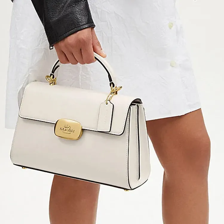 COACH Eliza Cow Leather Shoulder Bag Crossbody Bag Handbag Large Size Women's Chalk White-4