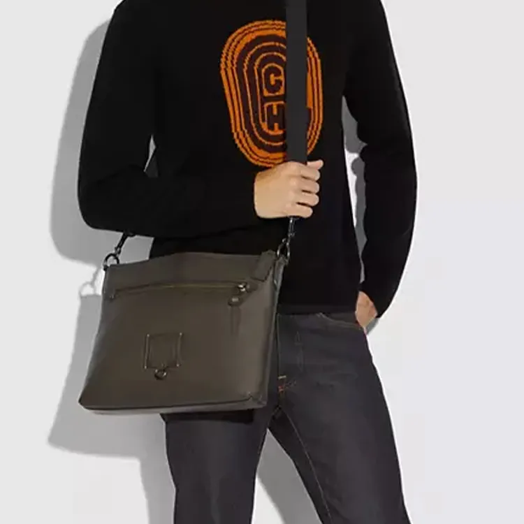 COACH Rivington Smooth Leather Shoulder Bag Crossbody Bag Large Size Men's Olive-3
