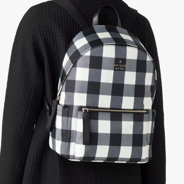 Kate Spade Chelsea Recycled Polyester Backpack Large Size Unisex Black & White-4