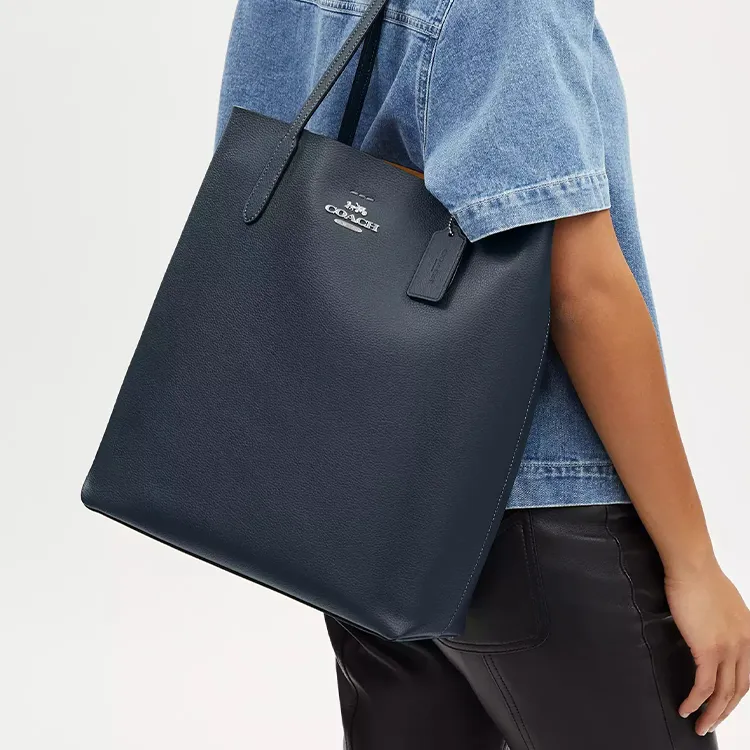 COACH Leather Tote Bag, Shopping Bag, Handbag, Shoulder Bag Large Size Women's Marine Blue-3