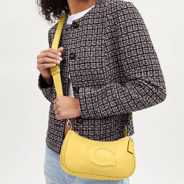 COACH Teri Leather Shoulder Bag Handbag Shoulder Bag Medium Size Women's Vintage Yellow-3