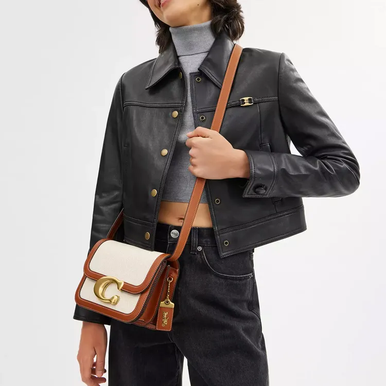 COACH IDOL Canvas With Leather Handbag, Shoulder Bag Women's Polished Amber & Brass-4