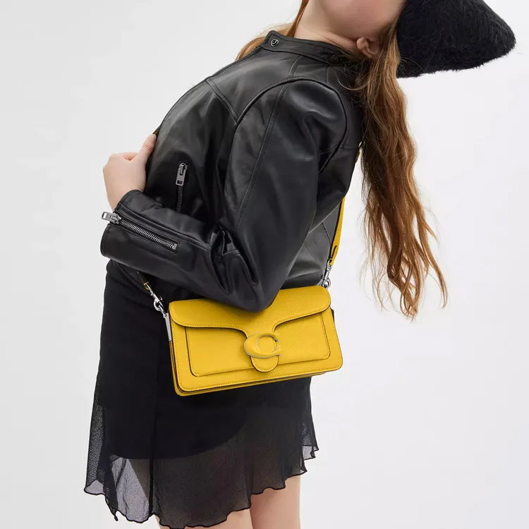 COACH Tabby Polished Grain Leather Hobo Bag, Portable Crossbody Bag, Shoulder Bag Medium Size Women's Canary-5