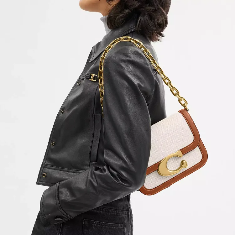 COACH IDOL Canvas With Leather Handbag, Shoulder Bag Women's Polished Amber & Brass-5