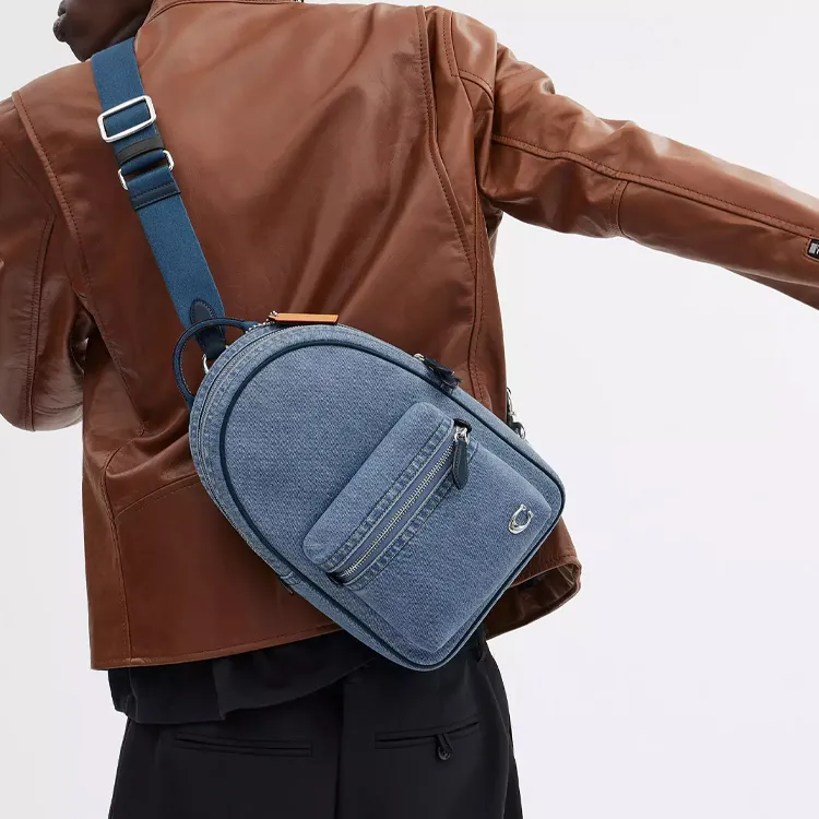 COACH Charter Denim Shoulder Bag, Crossbody Bag Trumpets Men's Indigo-4