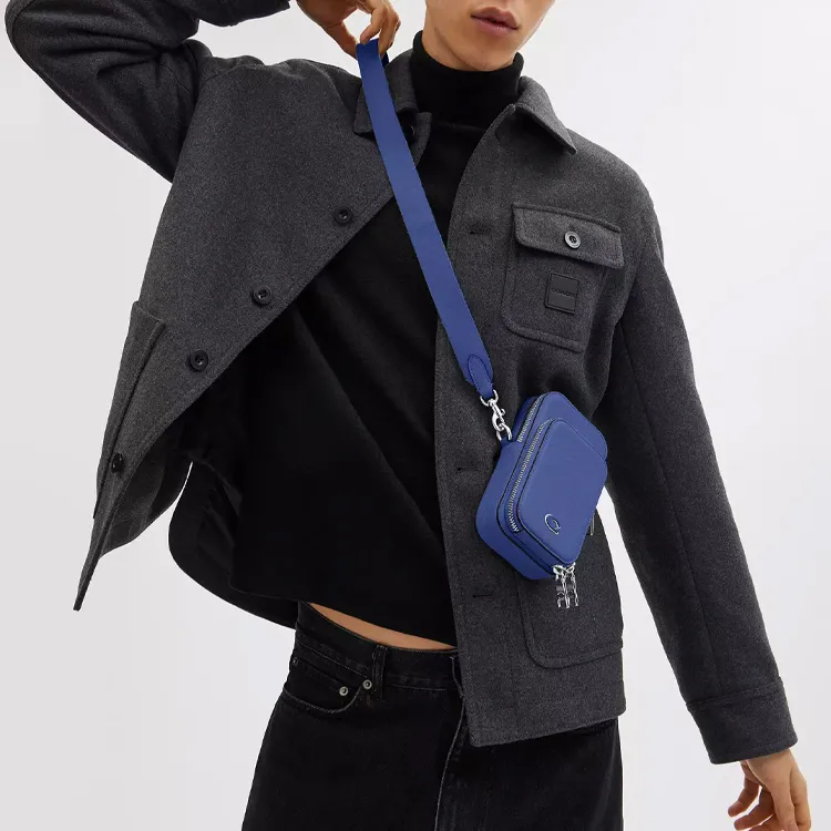 COACH Leather Shoulder Bag, Crossbody Bag Mini Men's Blueberry-4