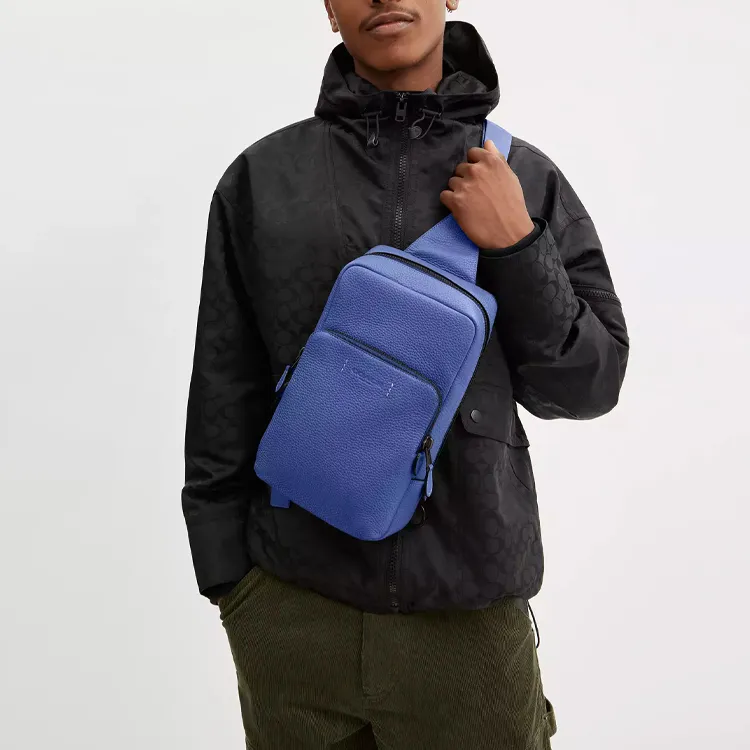 COACH Gotham Leather With Calfskin Sling Bag, Fanny Pack, Shoulder Bag, Crossbody Bag Small Size Men's Blueberry-3