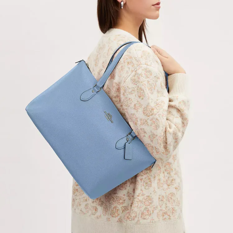 COACH Gallery Cross Grain Leather Tote Bag, Shopping Bag, Shoulder Bag, Handbag Large Size Women's Blue-3