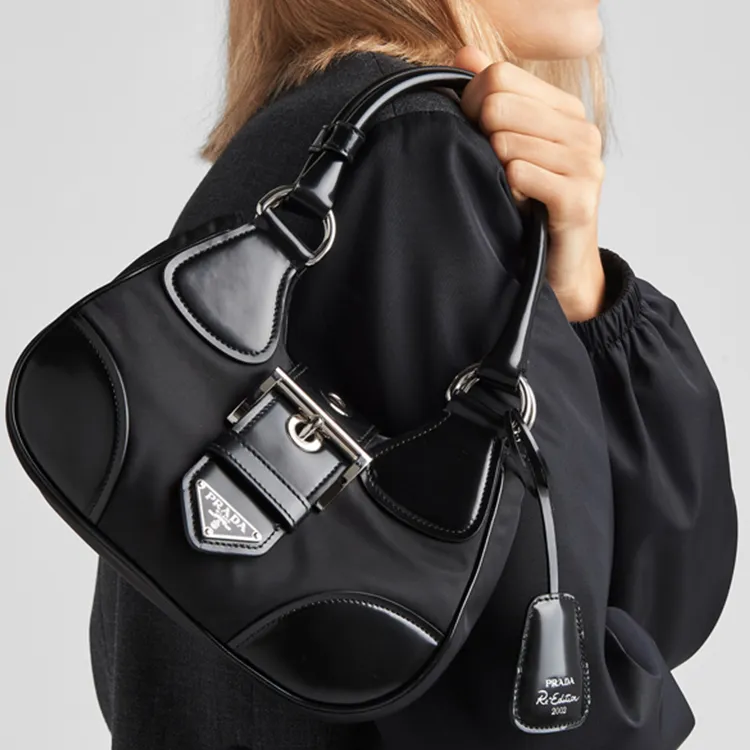 PRADA Moon Re Nylon And Leather Bag Black-4