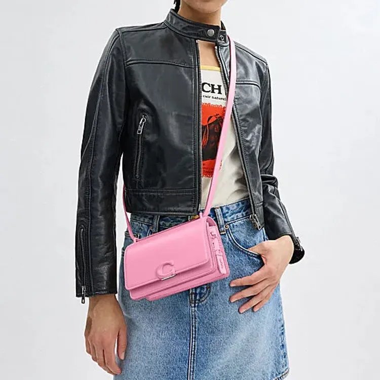 COACH Bandit Cow Leather Shoulder Bag, Crossbody Bag Trumpets Women's Bright Pink-4