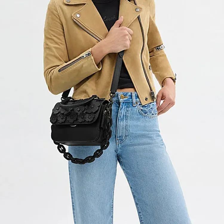 COACH Rogue Cow Leather Shoulder Bag, Crossbody Bag, Handbag Trumpets Women's Black-4