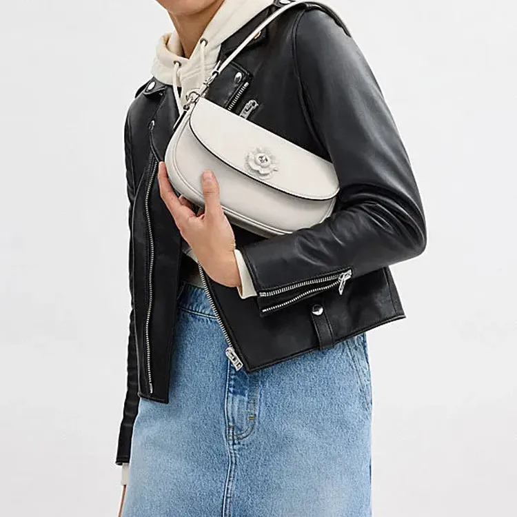 COACH Saddle Cow Leather Saddle Bag Handbag Shoulder Bag Crossbody Bag Medium Size Women's Pink White-3