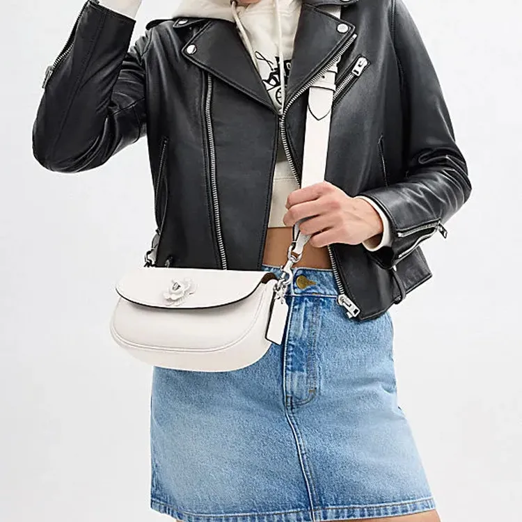 COACH Saddle Cow Leather Saddle Bag Handbag Shoulder Bag Crossbody Bag Medium Size Women's Pink White-4
