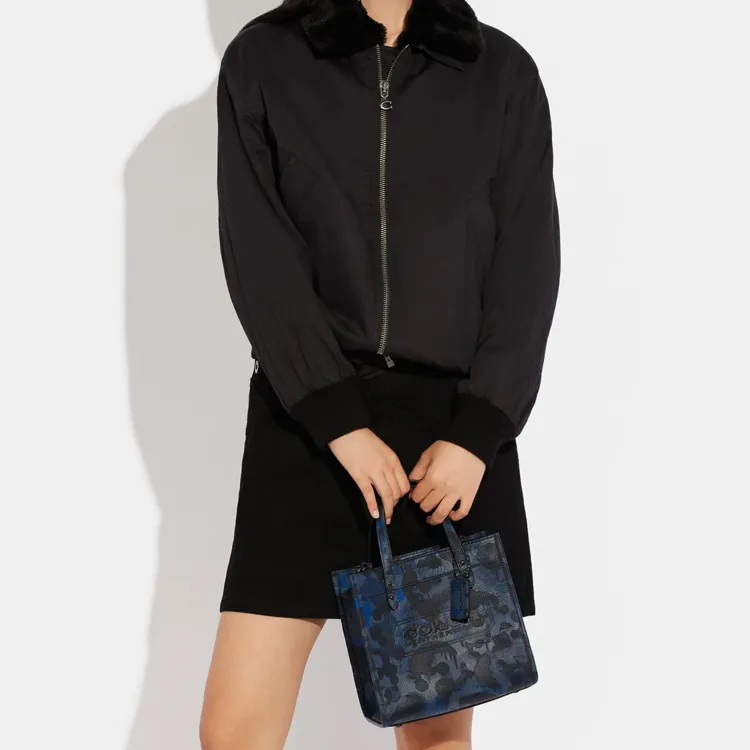 COACH Field Cow Leather Handbag Shoulder Bag Crossbody Bag Small Size Women's Dark Blue & Black-4