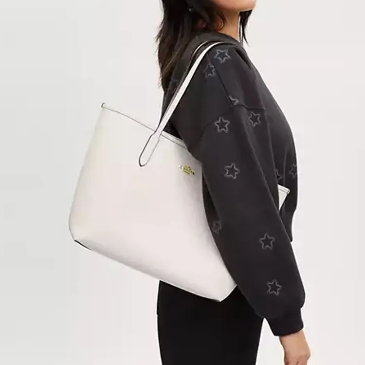COACH City Leather Tote Bag, Shopping Bag, Shoulder Bag, Handbag Tubas Women's White-5