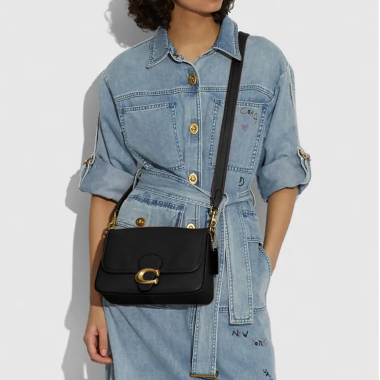 COACH Tabby Soft Cow Leather Shoulder Bag, Portable Crossbody Bag Medium Size Women's Black-5