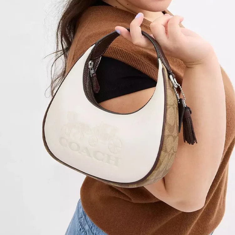 COACH Pebbled Leather With Canvas Shoulder Bag, Crossbody Bag, Handbag Mini Women's Chalk Multicolor-4