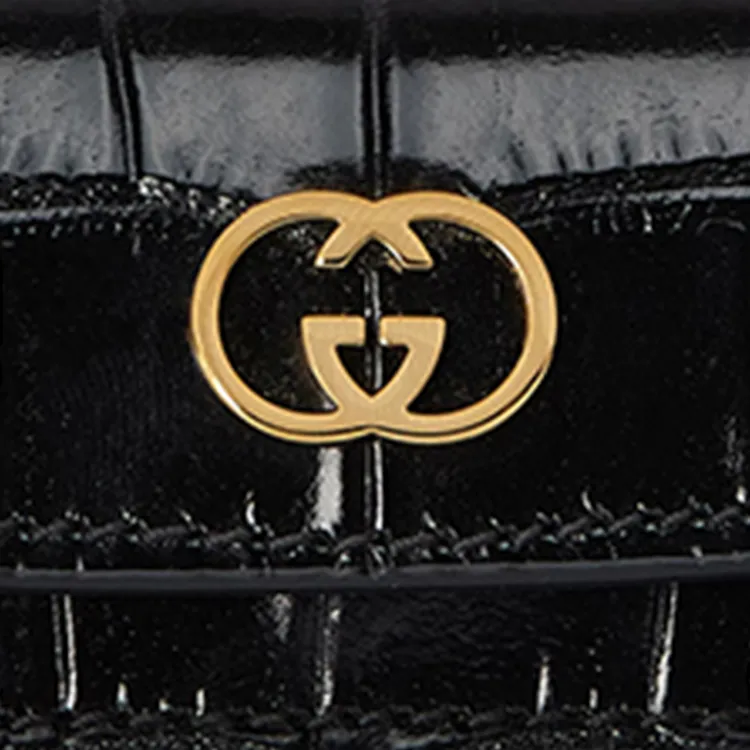 GUCCI Crocodile Leather Storage Bag Unisex Black-4