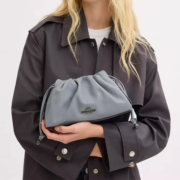 COACH Faye Smooth Leather Cloud Bag Handbag Shoulder Bag Medium Size Women's Gray Blue-3