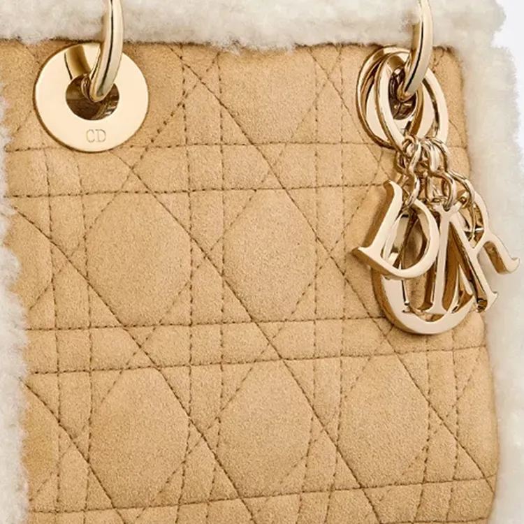 DIOR Lady Dior Suede Cow Leather Shearling Lady Dior Bag, Shoulder Bag, Crossbody Bag, Handbag Mini Women's Beige-2