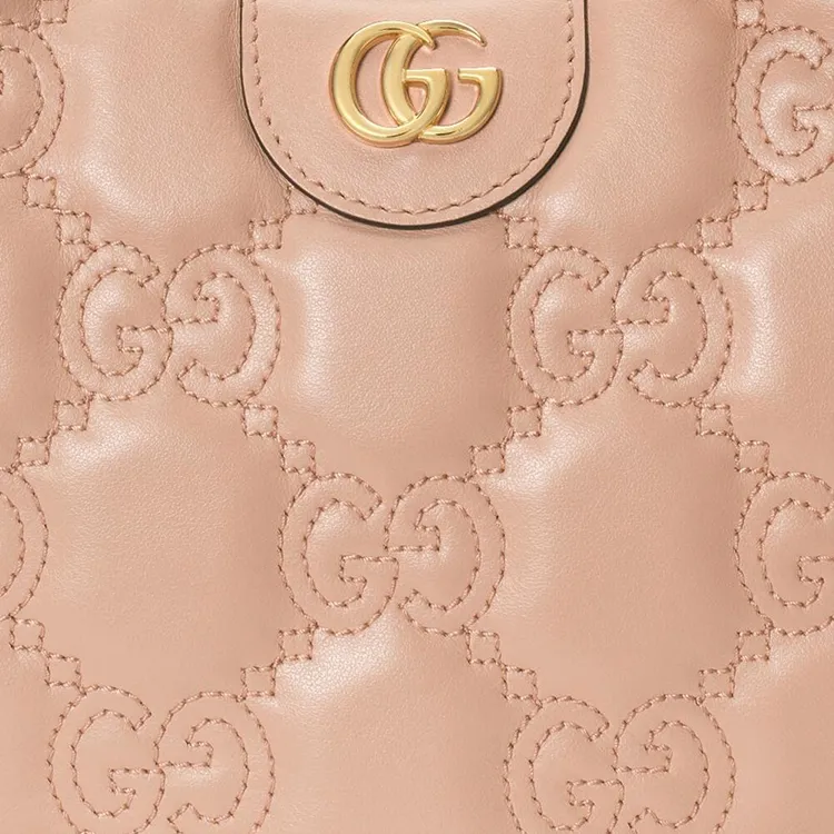 GUCCI GG Matelassé Leather Handbag, Shoulder Bag Trumpets Women's Pink & Beige-8