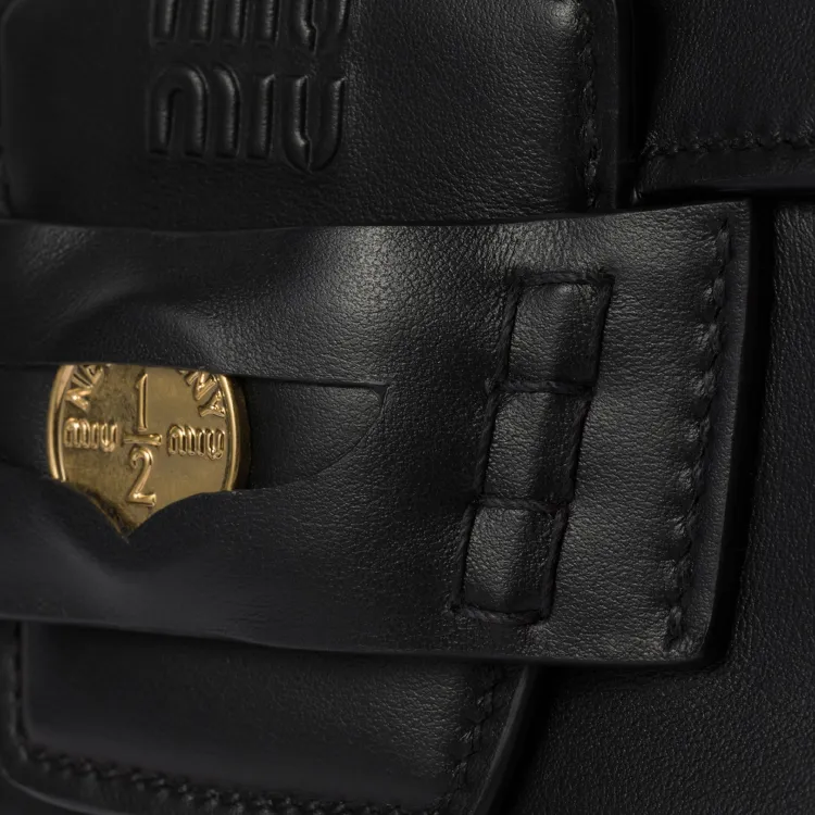 MIU MIU Penny Leather Shoulder Bag Crossbody Bag Handbag Regular Women's Black-4