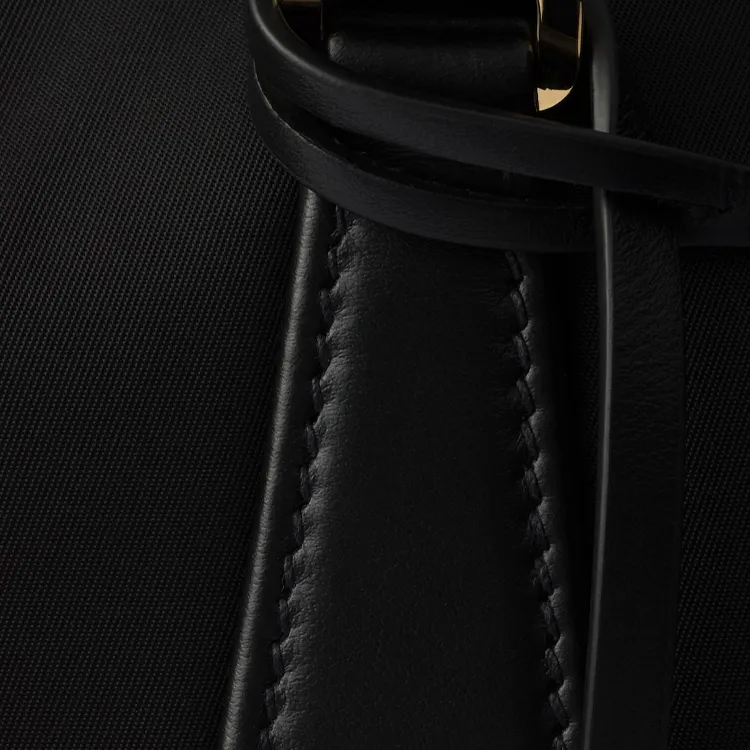 PRADA Recycled Nylon With Patchwork Leather One Shoulder Handbags Medium Size Women's Black-5