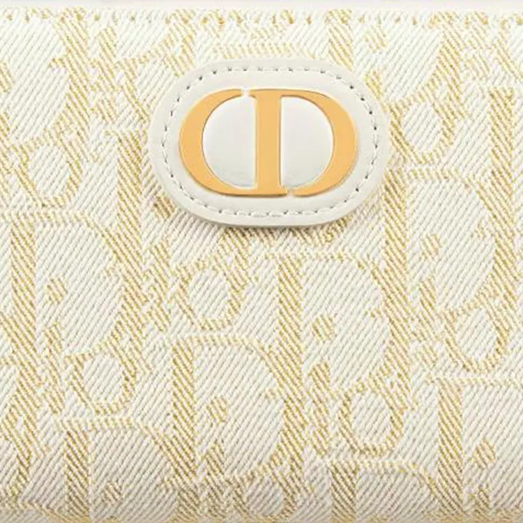 DIOR 30 Montaigne Cotton Wallet Women's Gold & White-4
