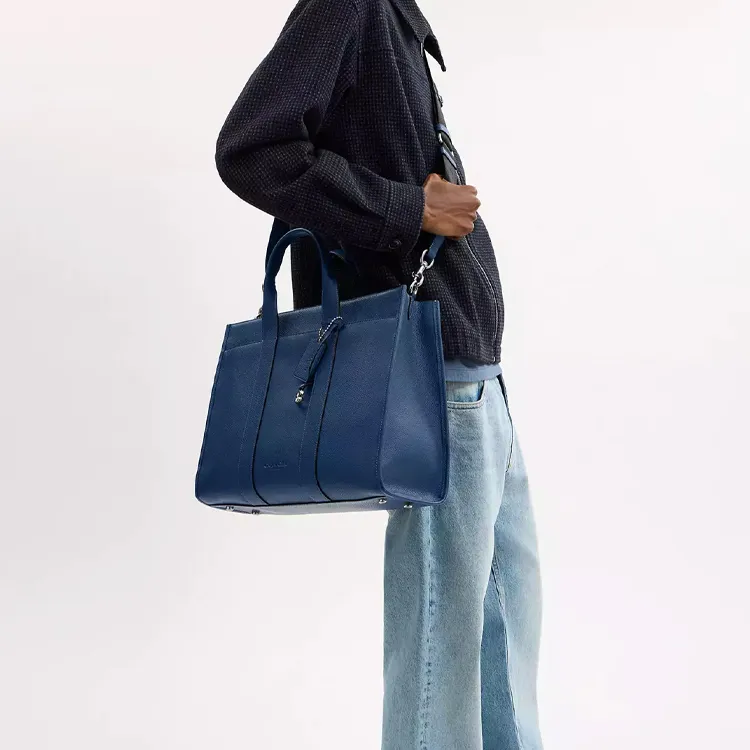 COACH Leather Tote Bag, Shopping Bag, Shoulder Bag, Crossbody Bag, Handbag Large Size Men's Dark Blue-3
