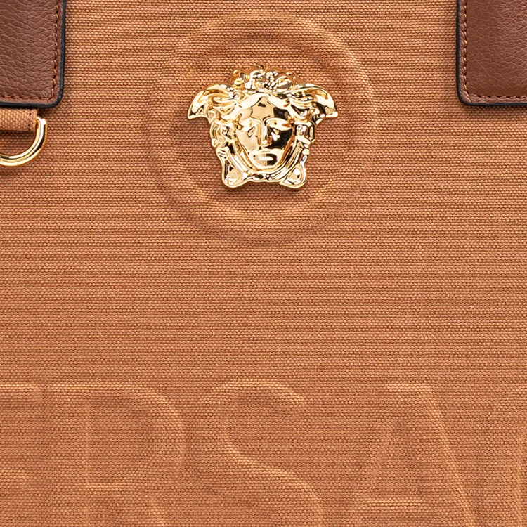 VERSACE Cotton Tote Bag Shopping Bag Handbag Women's Brown-3