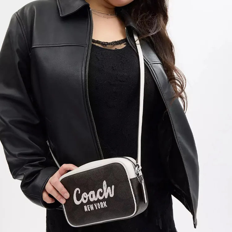 COACH Leather Camera Bags Shoulder Bags Mini Women's Black & White-4