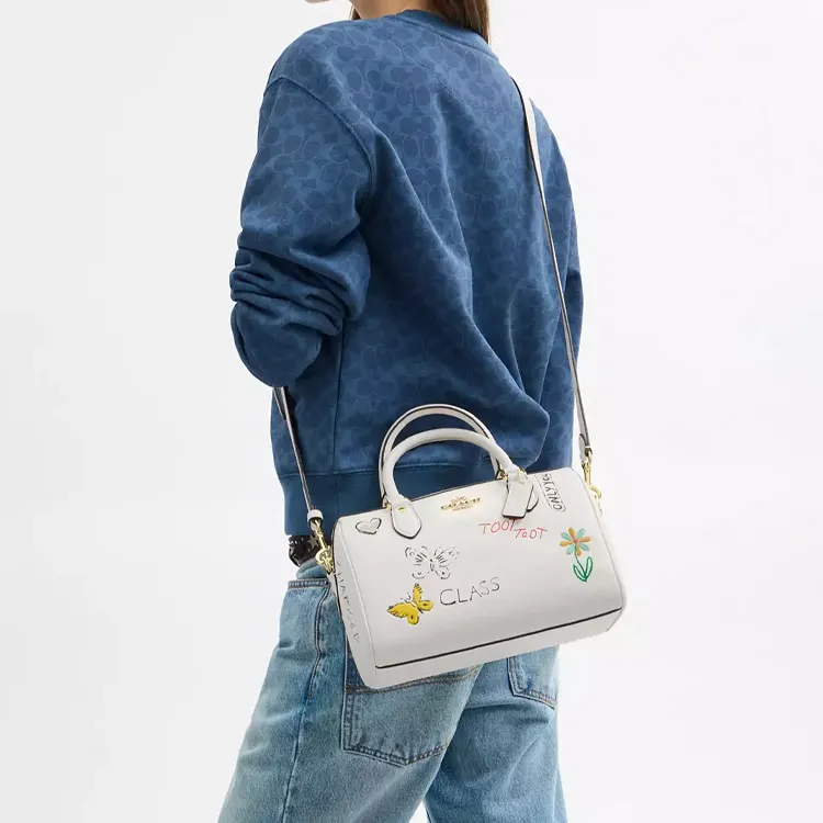 COACH Leather One Shoulder Handbag Medium Size Women's White-3