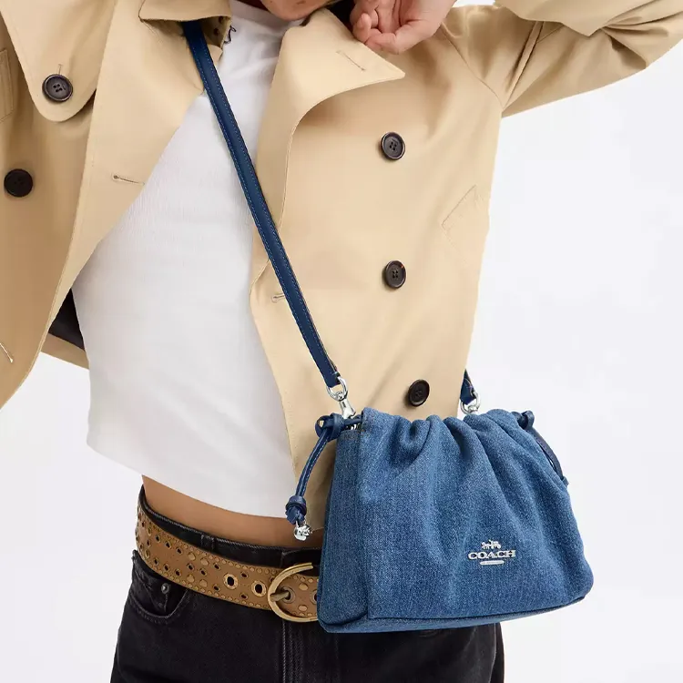 COACH Faye Denim Shoulder Bag Small Size Women's Blue-3
