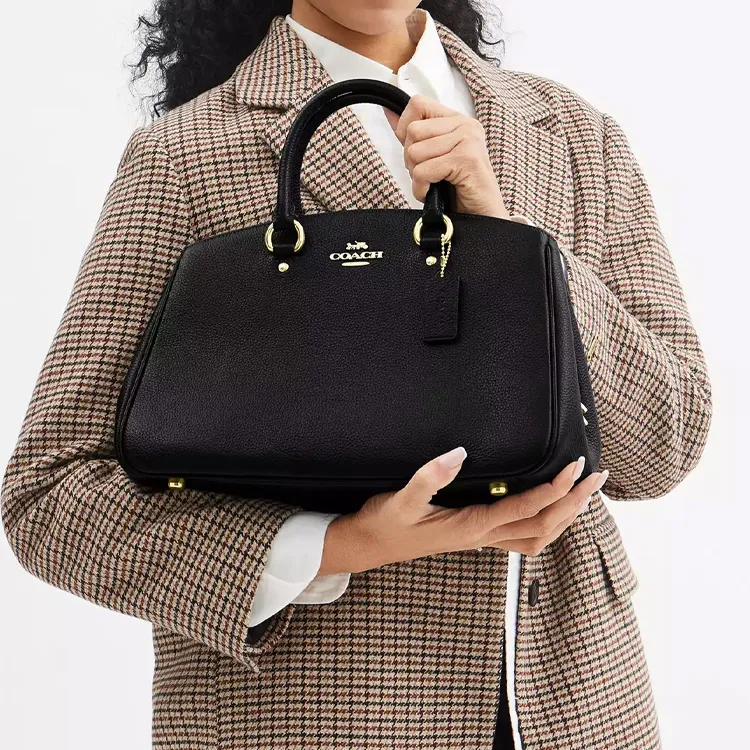 COACH Litchi Grain Leather Shoulder Bag, Crossbody Bag, Handbag Tubas Women's Black-7