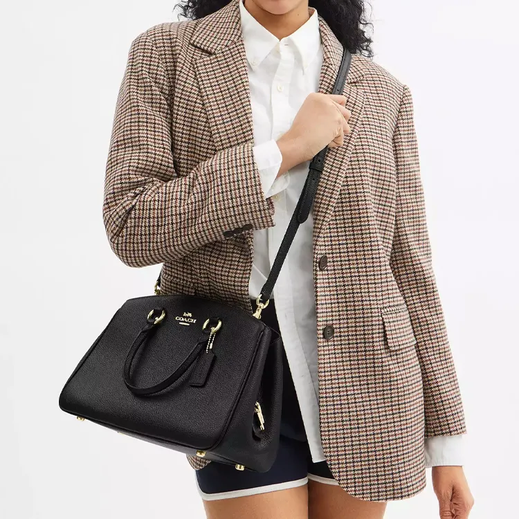 COACH Litchi Grain Leather Shoulder Bag, Crossbody Bag, Handbag Tubas Women's Black-5
