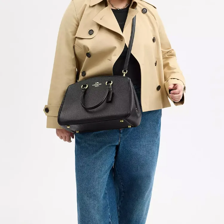 COACH Litchi Grain Leather Shoulder Bag, Crossbody Bag, Handbag Tubas Women's Black-6