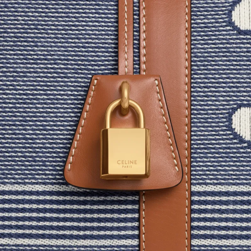 CELINE Fabric With Cow Leather One Shoulder Handbag, Travel Bag Women's Blue & Beige-3