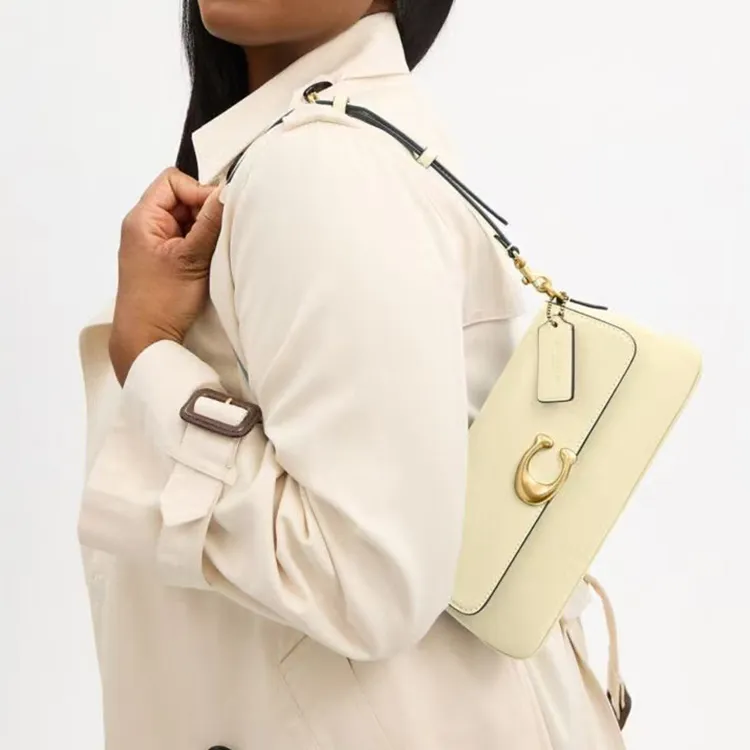 COACH Leather Portable Crossbody Bag, Shoulder Bag Medium Size Women's Light Yellow-5