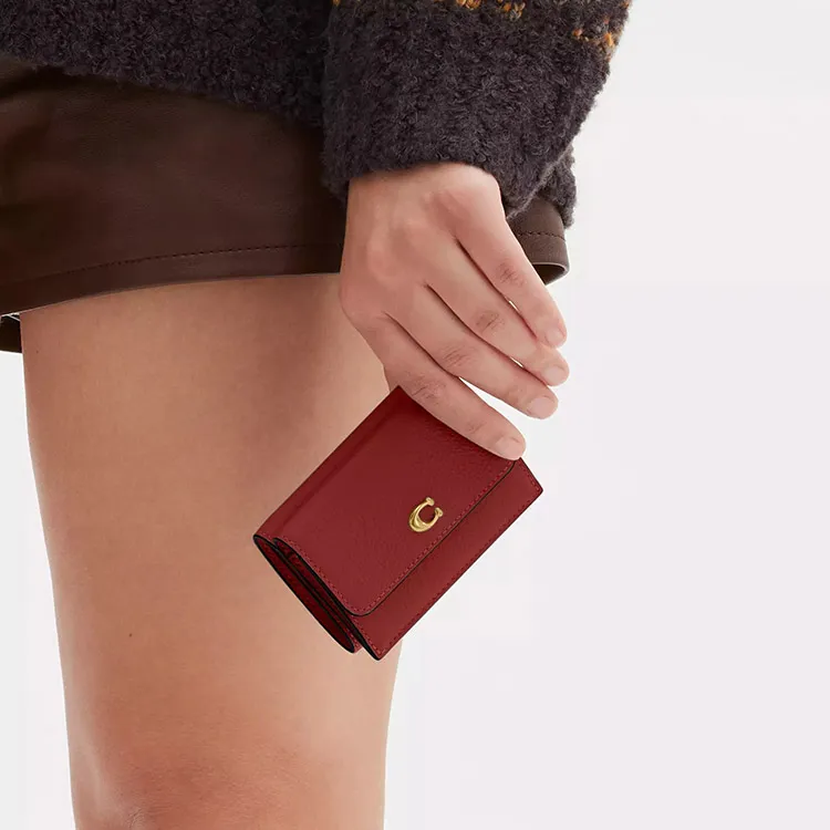 COACH Leather Coin Purse Wallet Mini Women's Red-2