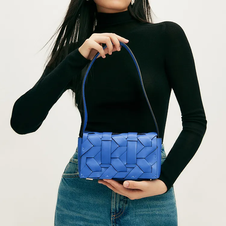 DISSONA Cow Leather Shoulder Bag Trumpets Women's Blue-4